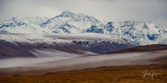 Panorama of Brooks Mountain Range in Alaska during winter 