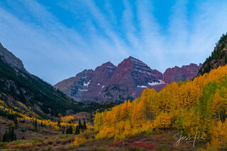 Colorado Fall Color Photography Print of Maroon Bells near Aspen Colorado.