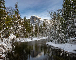 Merced River, bridge view of half dome, California, photo, print,