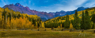 San Juan Ranch during Fall Colorado Aspen Color taken at sunset in the San Juan Mountains and offered as a Fine Art Print. photo,