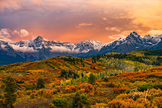 Beautiful Colorado Photography Fine Art Print of a Red Fall Evening Sky Over the San Juan Mountains, Colorado, photo,