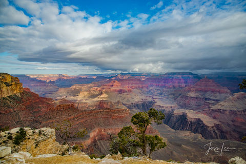 Fluffy clouds over the Grand Canyon. 