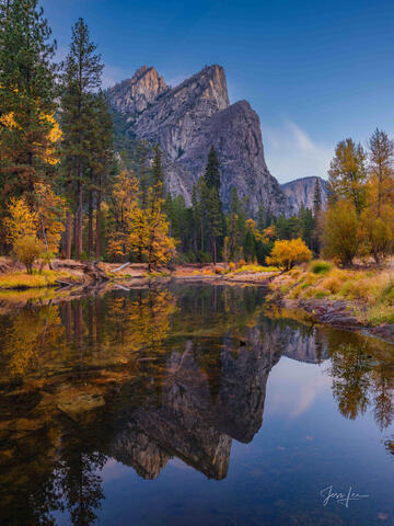 Beautiful Fine Art Photography Print of the 3 Brothers Reflecting in Merced River