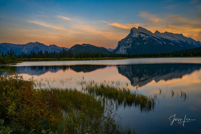 A beautiful picture of Vermillon Sunrise in the Canadian Rockies is for sale as a fine art photography  print.