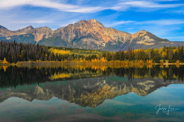 Beautiful picture of Pyramid Reflecting in the Canadian Rockies for sale as a fine art photography  print.