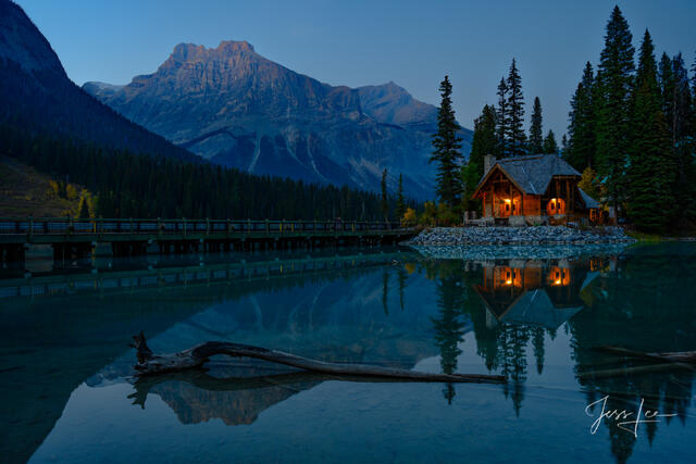 Beautiful picture of Blue Hour at Emerald Lake in the Canadian Rockies for sale as a fine art photography  print.