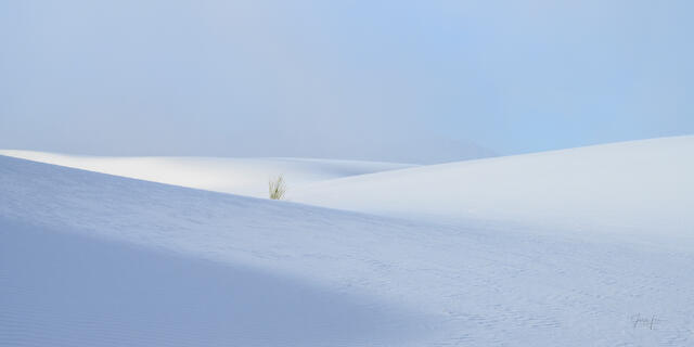 Fine art landscape photography of pristine, rolling white gypsum sand dunes at White Sands National Park, New Mexico, featuring minimalist textures.