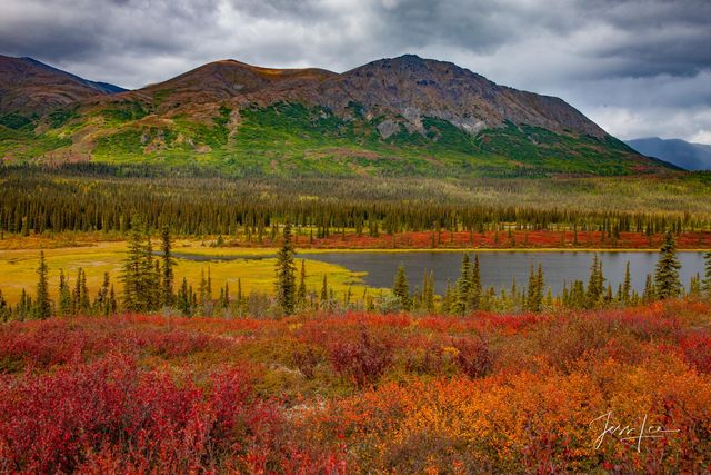 Autumn makes its way up the mountains towering above Alaska's tundra. 