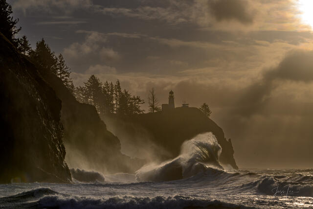 Ocean photography print of big waves at Cape Disappointment during the king tides.