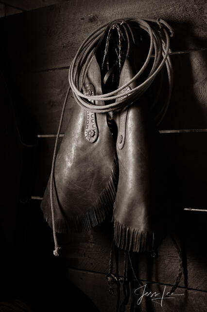 Chinks and Rope Hanging in the barn. A Sepia Print.