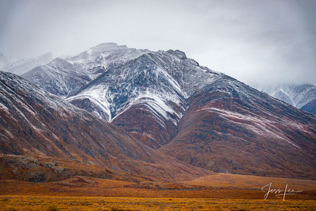 Light dusting of snow covering the hills in Alaska's arctic