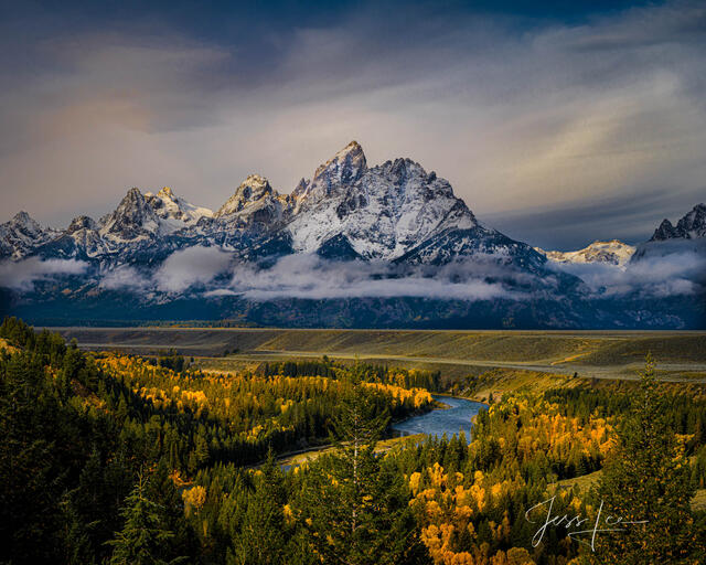 Photo of a Storm over the Teton Range of  Mountains from the Snake River Overlook in Grand Teton National Park, Wyoming.