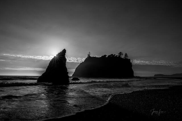 Evening at Ruby Beach, Black and White