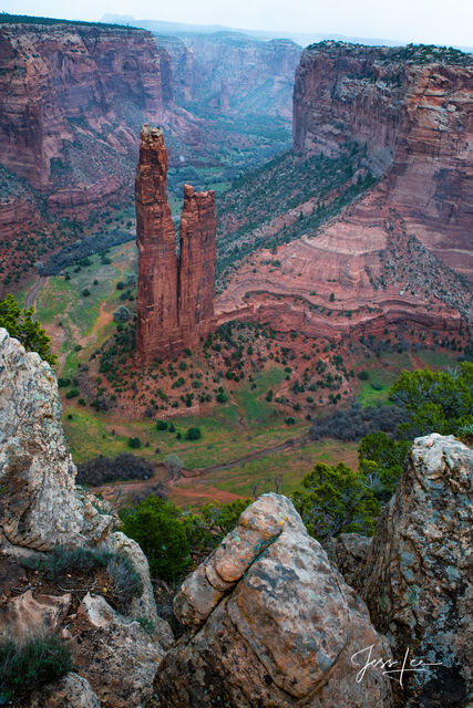 Vertical landscape of Spider Rock in Arizona.