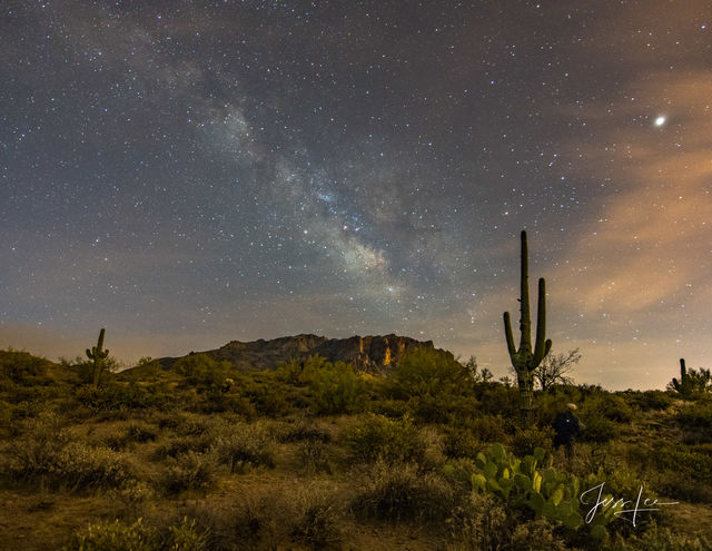 Milky Way covering the sky behind Superstition Mountains in Arizona. 