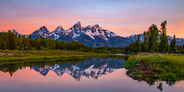 Grand Teton sunrise Photography Print of the Teton Range reflecting  in a side channel of the Snake River