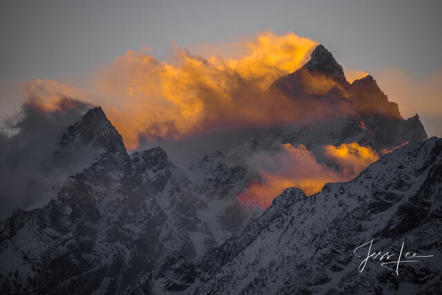 Grand Teton Mountain Sunset Photography Print.