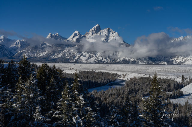 Grand Teton National Park Winter Photography Print od the Teton Range from Snake River Overlook.