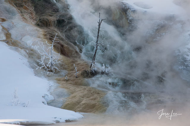 Hot waterfall Mammoth Hot Springs, Yellowstone National Park, Wyoming.