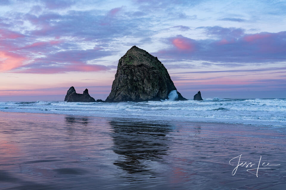 Morning light at Haystack Rock print