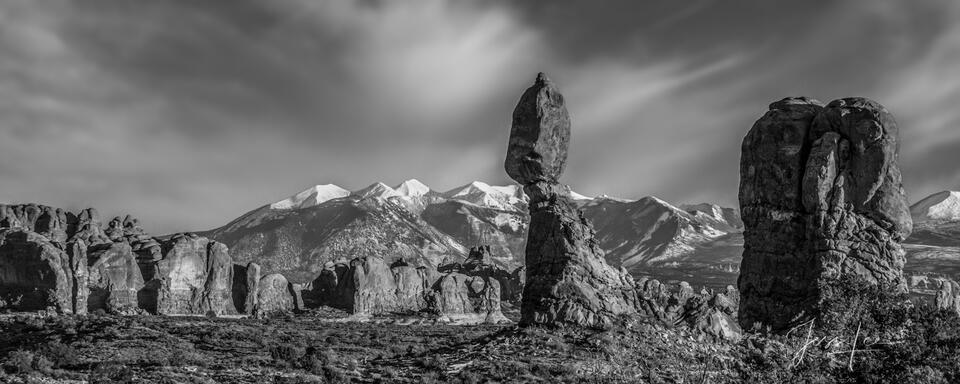 Beautiful Black and White Photo Picture from Arches National Park rocks