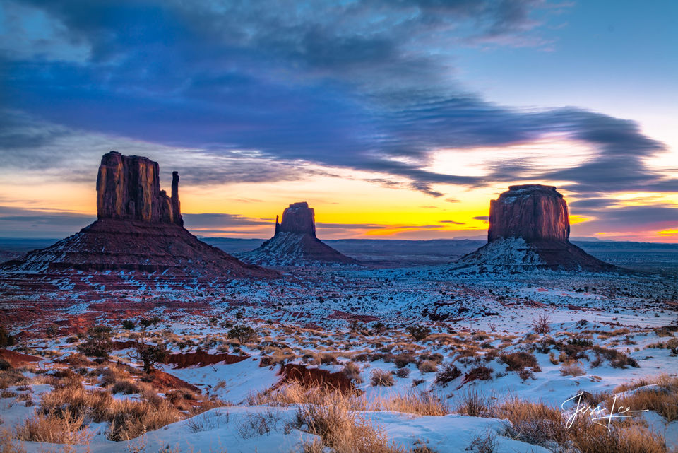 Winter Morning with snow on the monuments. print