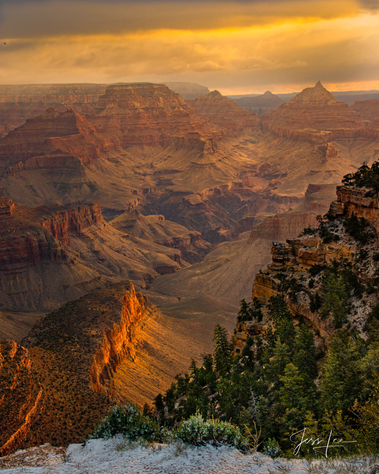 The Grand Canyon during a summer sunset. 