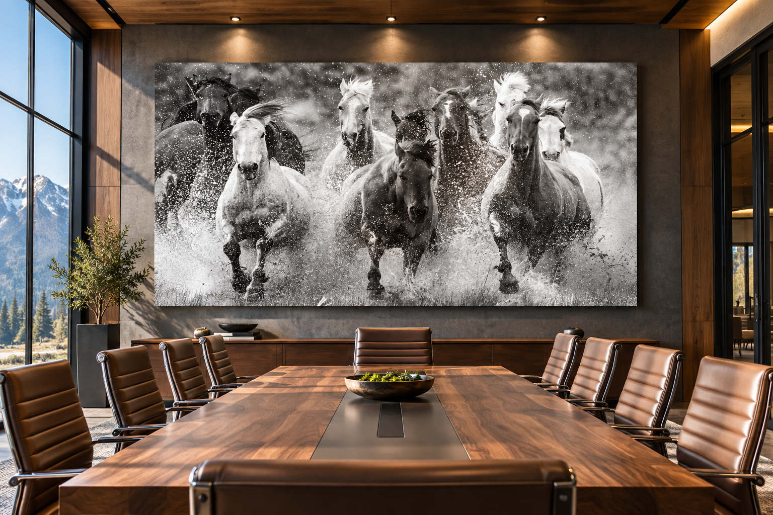 Wild horse fine art print displayed in a luxury executive corporate boardroom