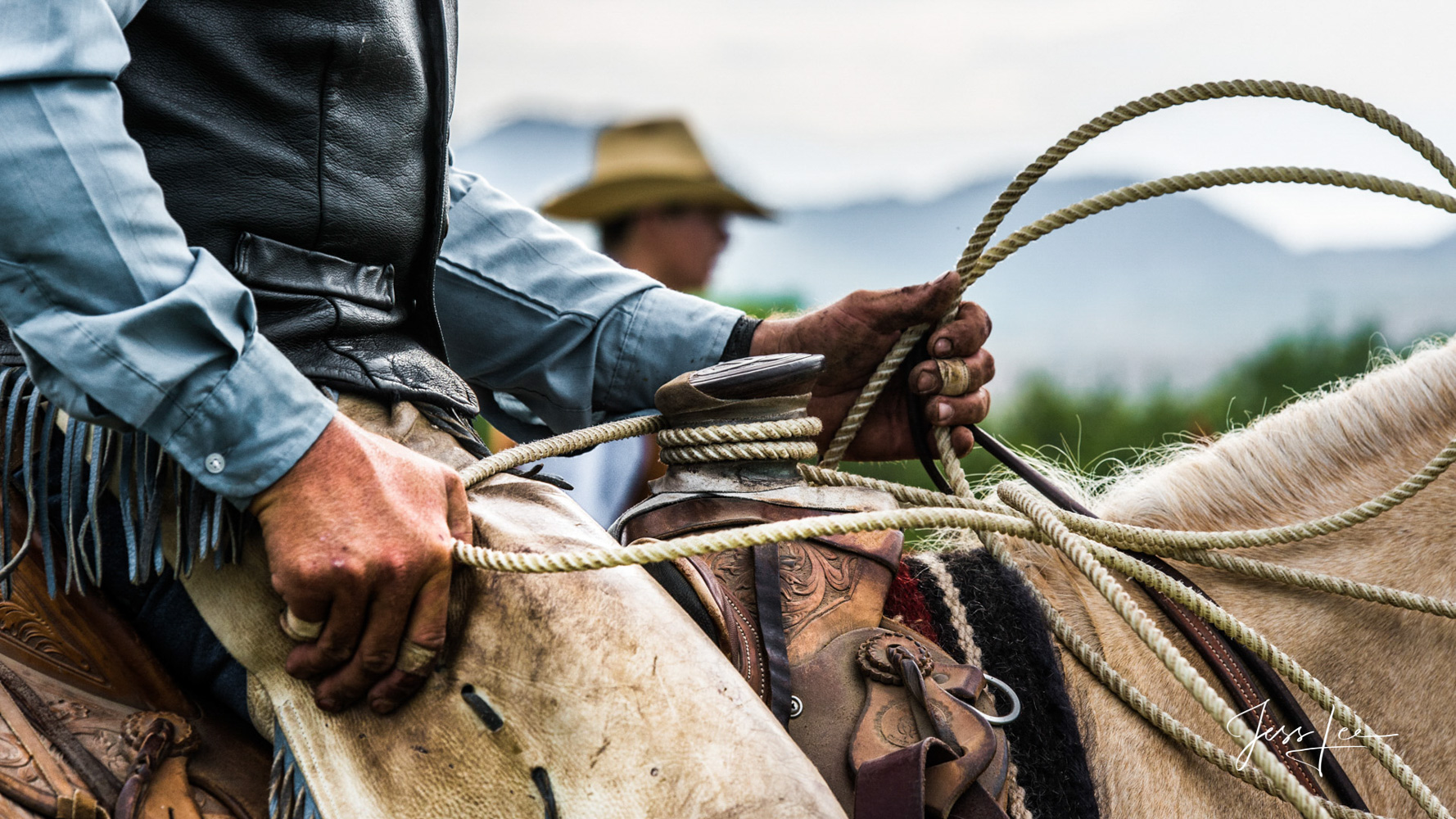 Working Cowboy Photos Wyoming cowboys hands show what hard work means. While firmly holding his horse ready for action, the hands...