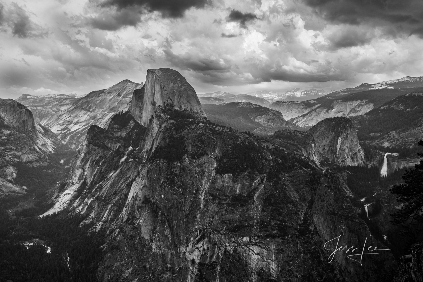 Yosemite Photography Black and White Print of Vernal Falls, Nevada Falls, and Half Dome. A limited to 200 fine art high resolution...
