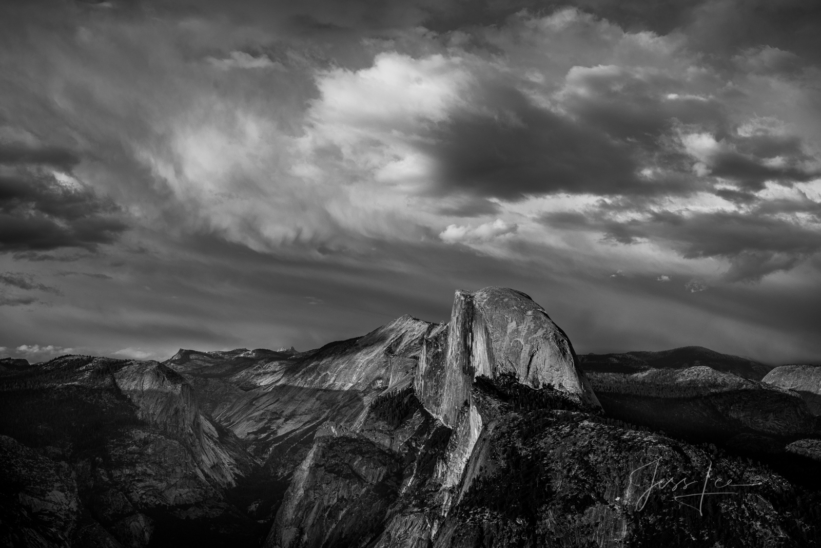 Yosemite Black and White Photography Print of Half Dome from Inspiration Point. Limited to 200 fine art high resolution  prints...