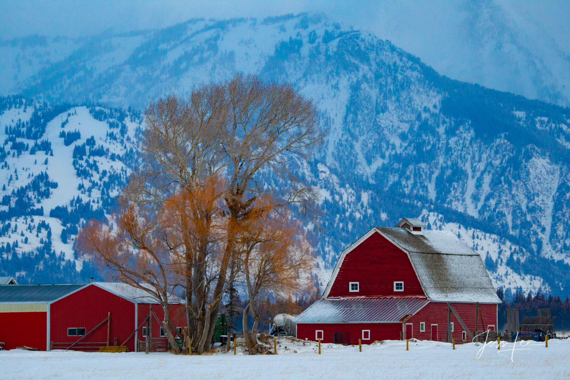 Fine Art Limited Edition Print of 250 Red Barn in Jackson Hole. As European settlers crossed over to America, they brought with...