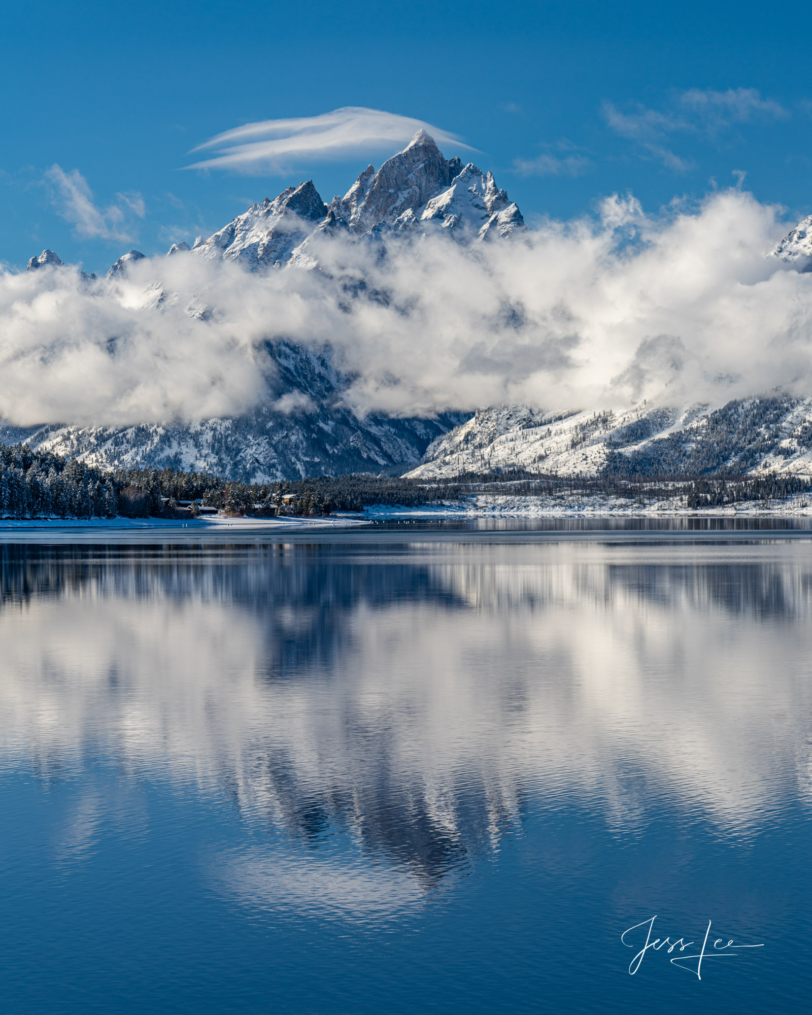 Fine Art Limited Edition Print of 250 Clearing early winter storm with "the Grand" reflecting in Jackson Lake.