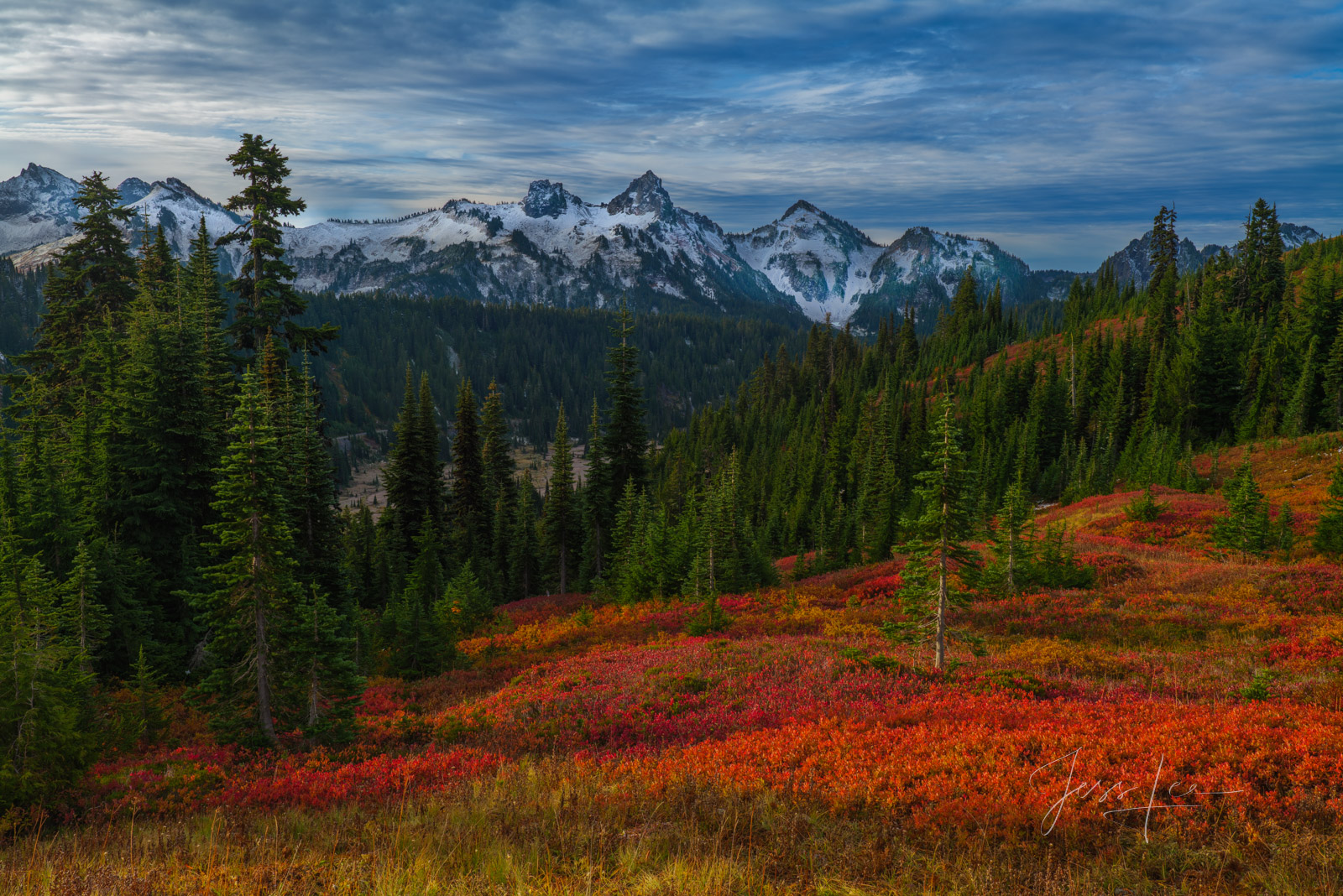 Mount Rainer Photograph of Fine Art Print of fall color reflecting in the lake.