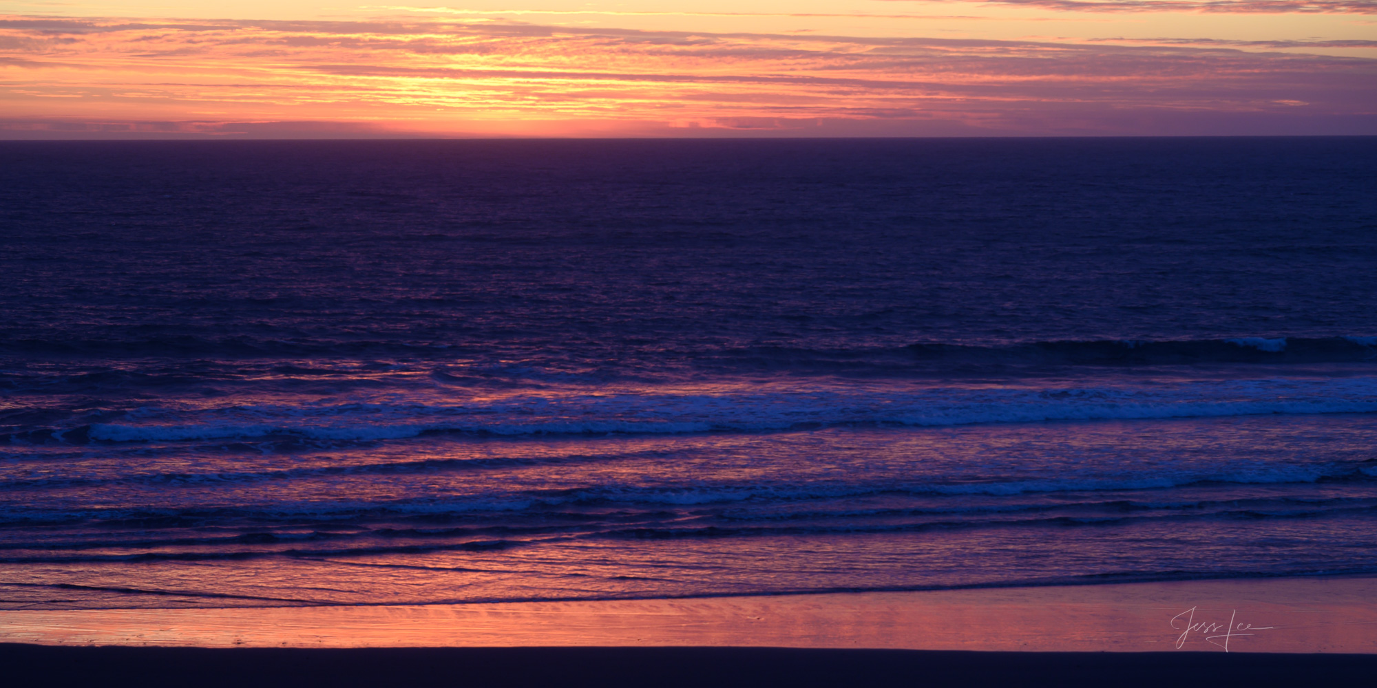 Sundown light layers off the Oregon Coast.