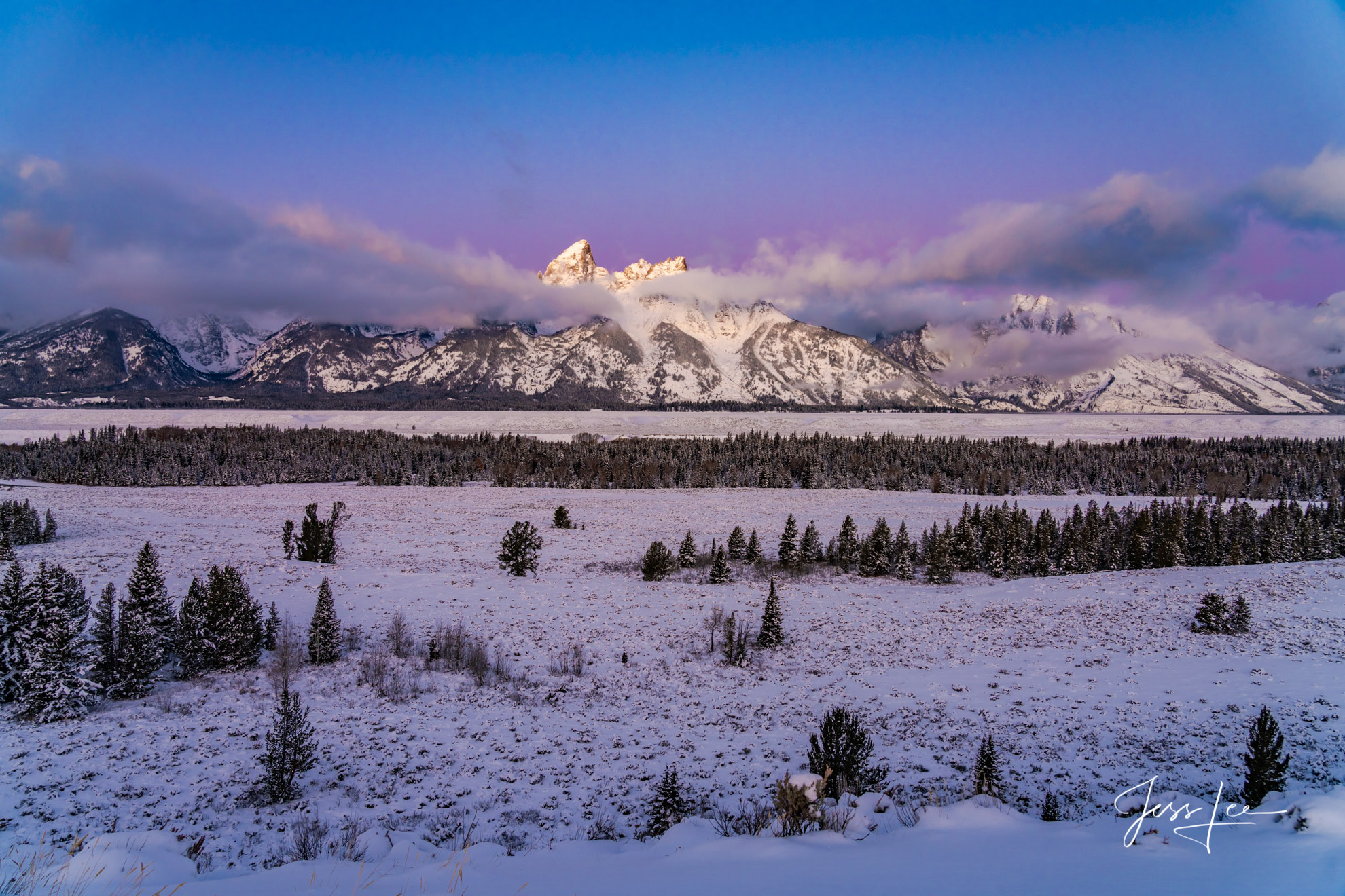 Photo of Grand Tetons in winter, Wyoming, Jackson Hole, mountains,