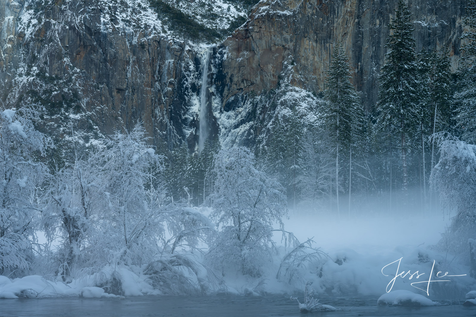 1 of 200 California Landscape Prints of Bridalveil Falls on a frosty morning in Yosemite valley. This is part of the luxurious...