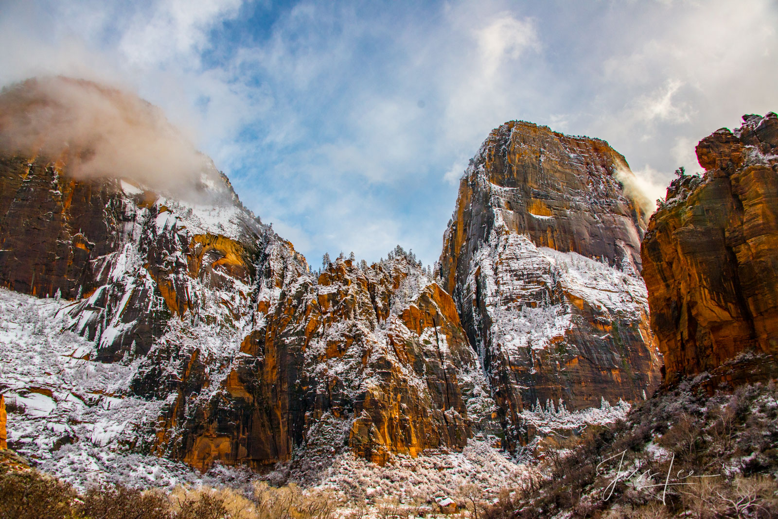 Zion National Park Towers with snow photography print