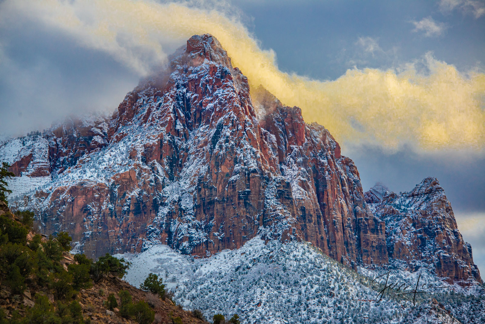 Watchman Evening Snow Zion Zion National Park Watchman in Snow Photo Print in the the American Southwest