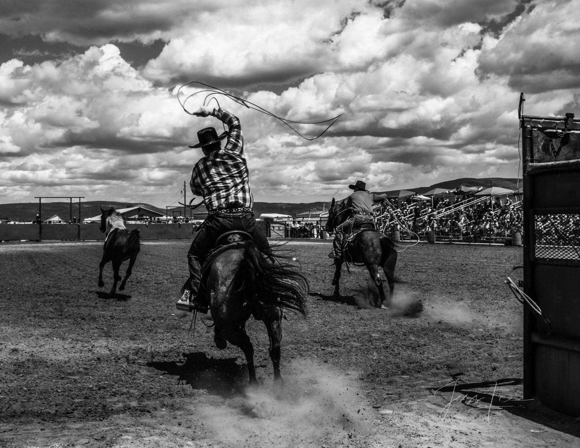 Fine Art Limited Edition Photo Prints of Cowboys, Horses, and life in the West. The Big Loop a Cowboy picture in black and white...