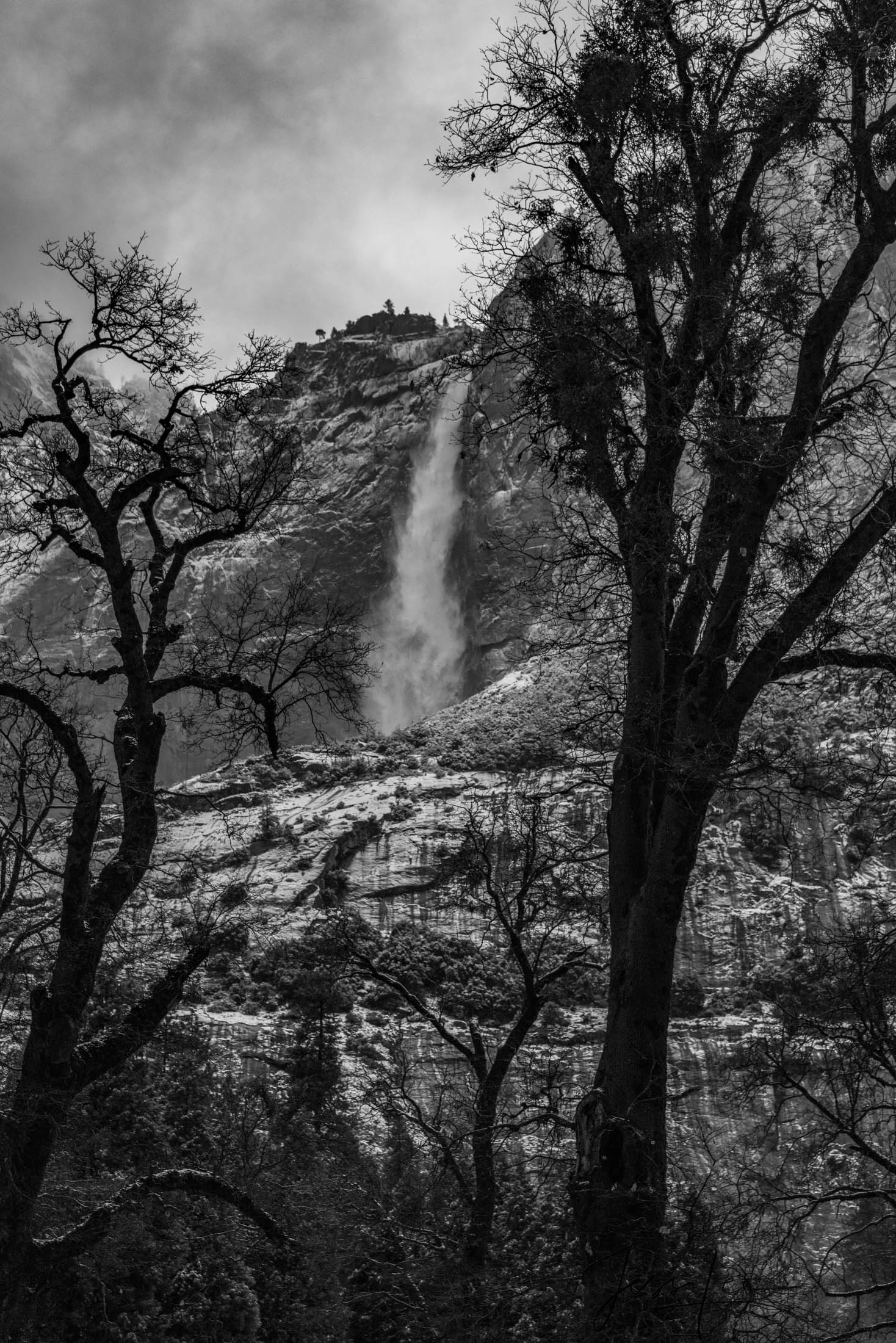 A beautiful Black and White Fine Art Photography Print Of Yosemite Falls in Winter