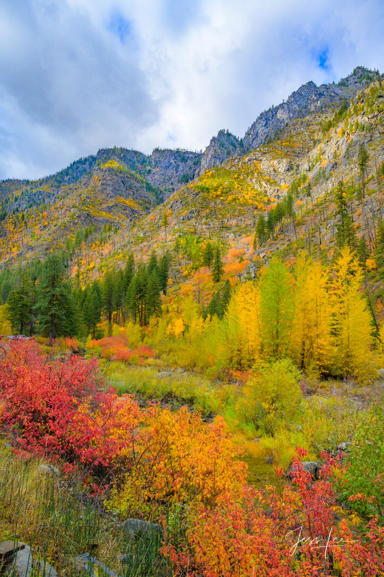 Blaze Fine Art Limited Edition Photography of Washington. Blaze of Autumn color in Tumwater Canyon. This is part of the luxurious collection...