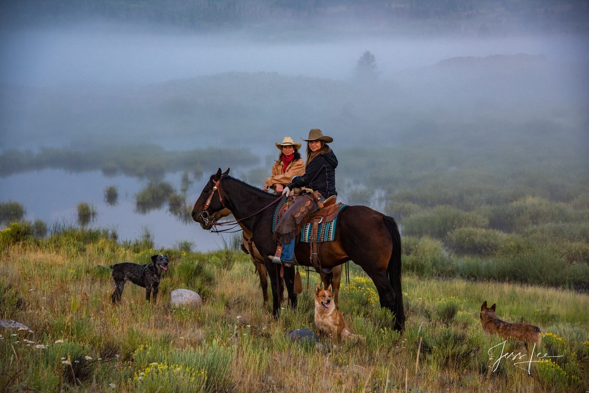 Fine Art Limited Edition Photography of Cowboys, Horses and life in the West. Wyoming horse herd running over the hill on their...