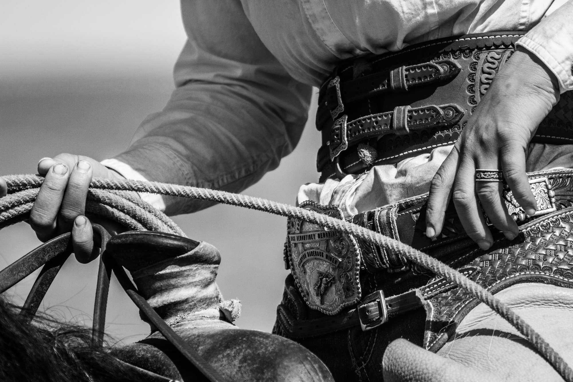Chinched Up Cowgirl Cowboy Black and White Photo Print