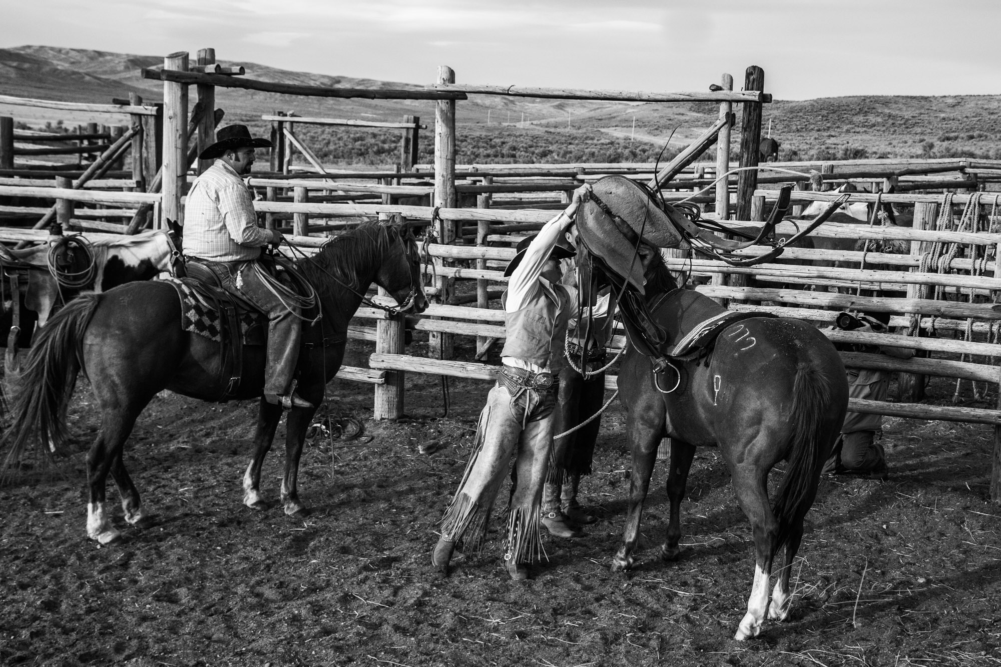 Fine Art Limited Edition Photo Prints of Cowboys, Horses, and life in the West. Saddle Uo. A Cowboy picture in black and white...