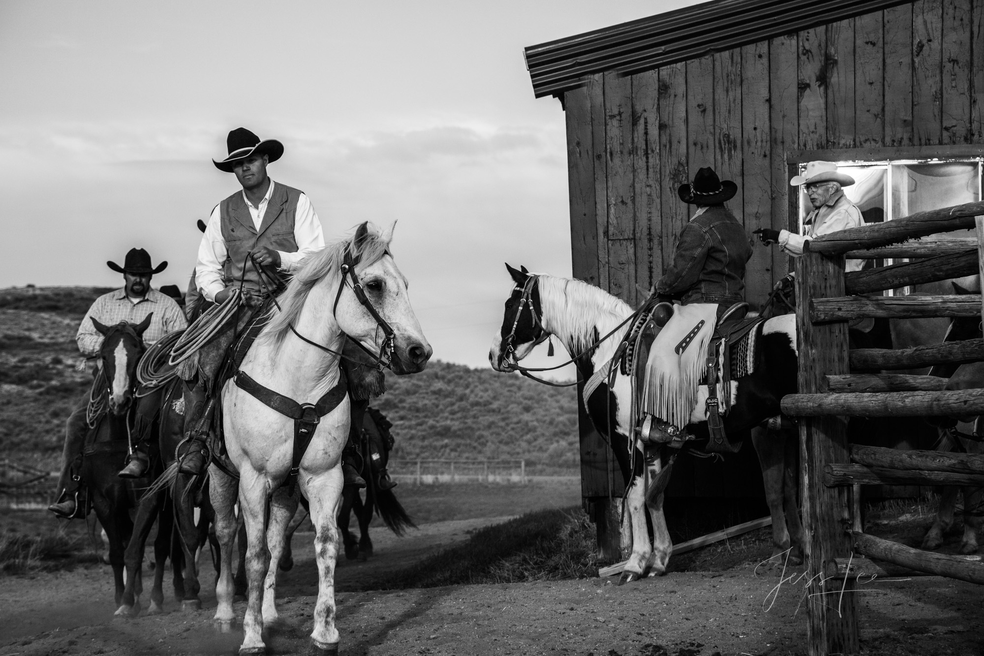 Fine Art Limited Edition Photo Prints of Cowboys, Horses, and life in the West. Time to Go. A Cowboy picture in black and white...