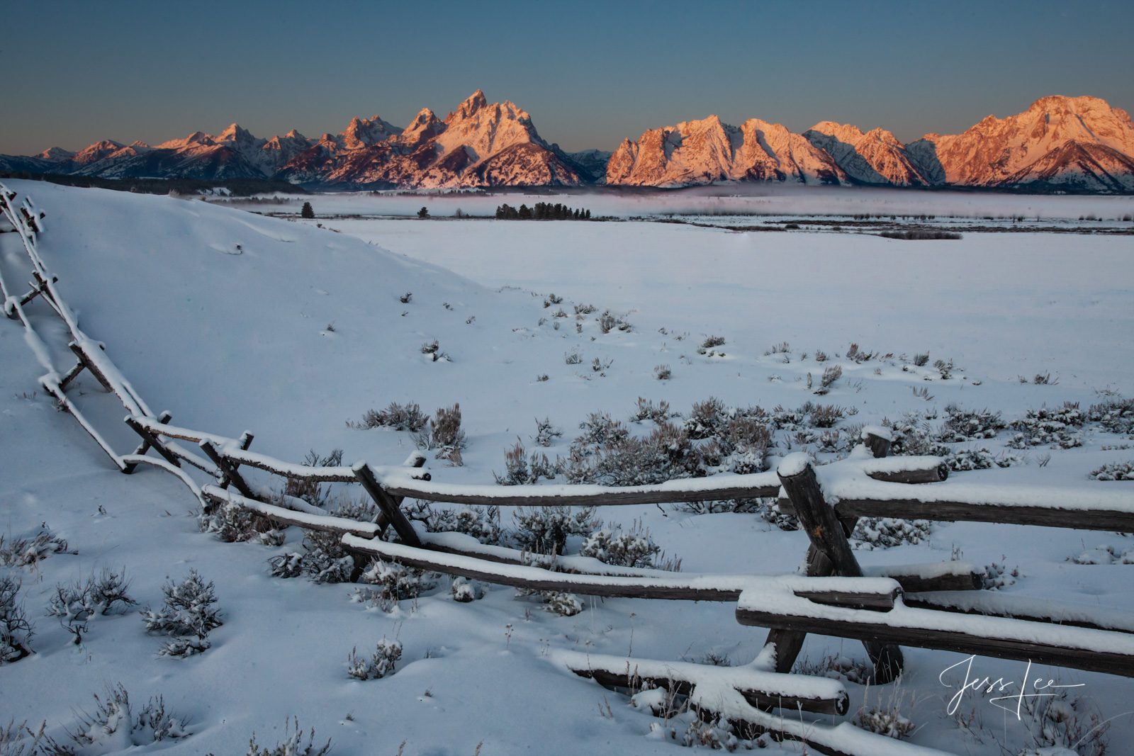Grand Teton Alpenglow Grand Teton National Park Photography PrintCross buck fences are no more in most of the Teton Valley of the National park. An absolutely mis- guided decision.