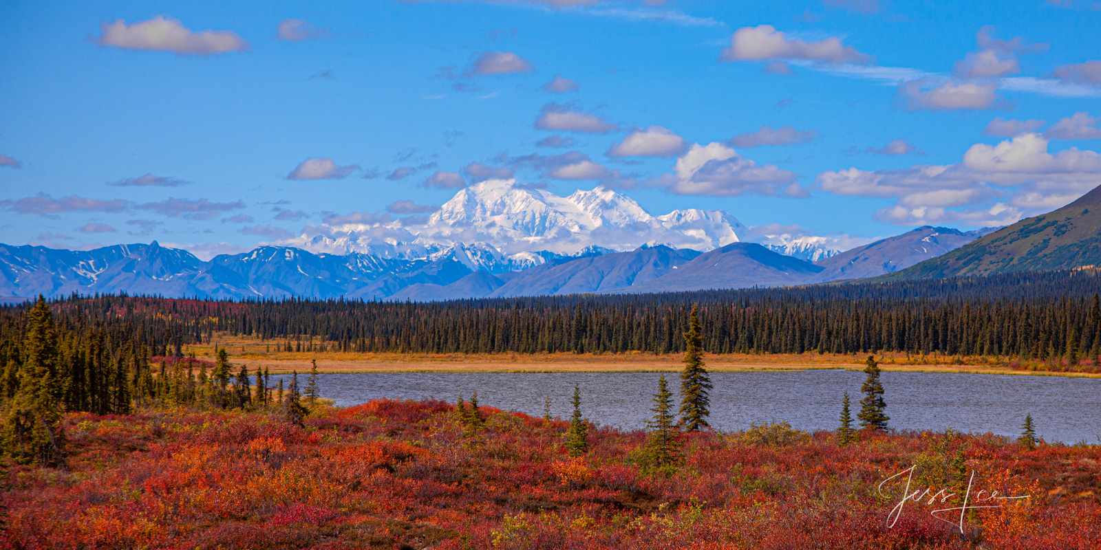 Alaska Range fall tundra and Denali mountain.
