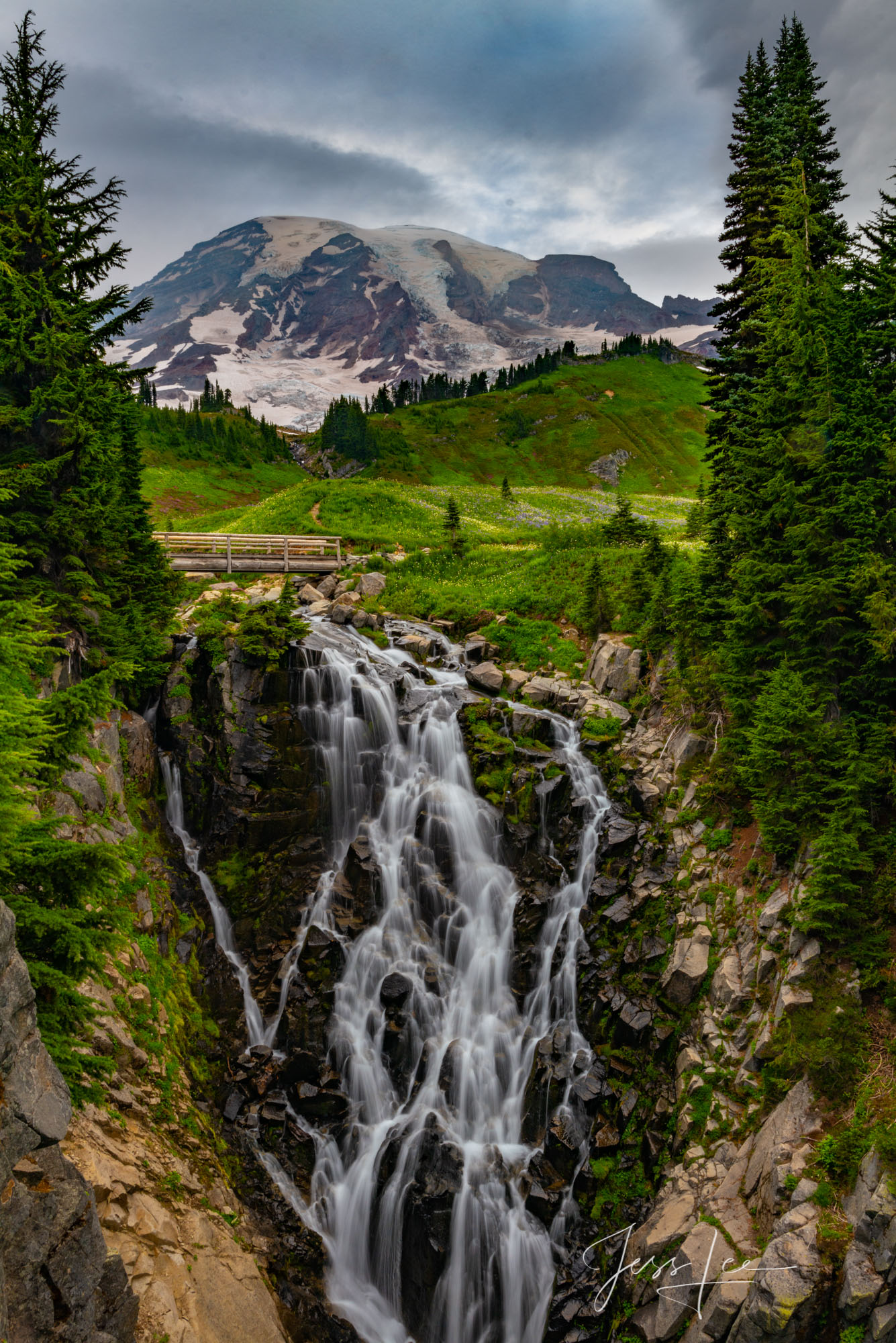 Beyond the bridge Edith falls photo at Mount Rainier.