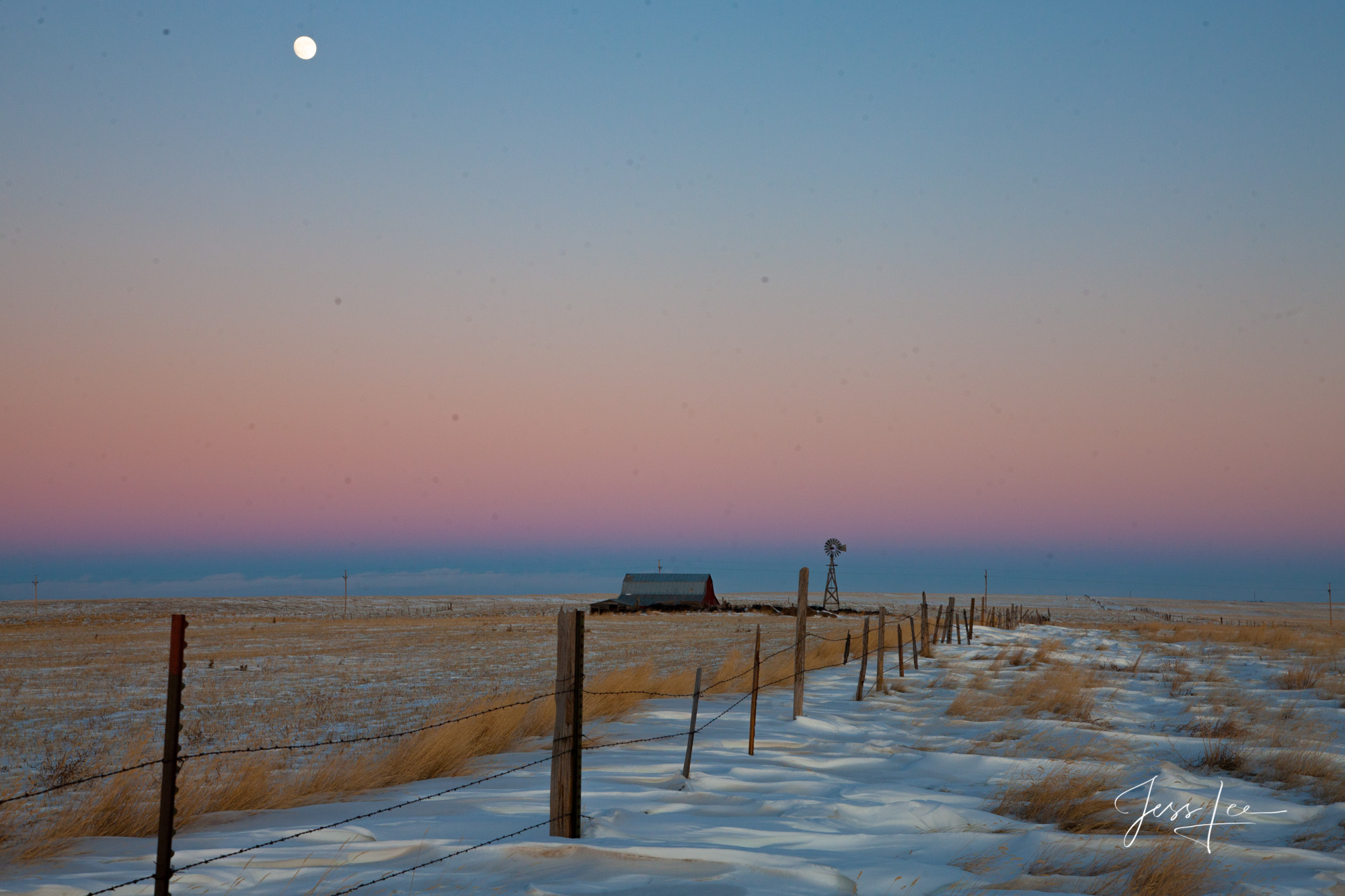 Fine Art Limited Edition Photography of Wyoming  This long fence line is all there is to break the Wyoming wind.This is part...